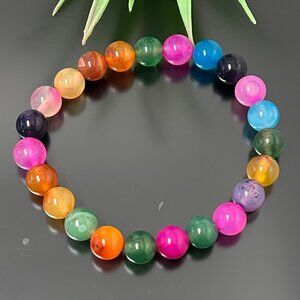 Multicolor Agate 8mm Natural Stone Beads Stretchable Bracelet